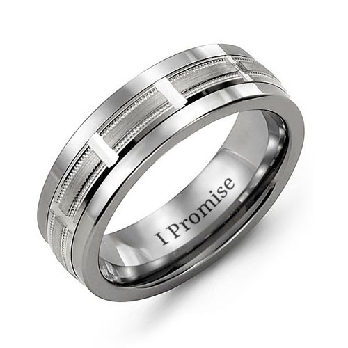Men's Beveled Ring with Horizontal Cut Inlay