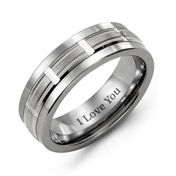 Men's Beveled Ring with Horizontal Cut Inlay in Tungsten