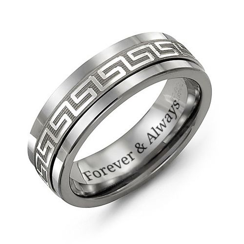 Men's Greek Key Inlay Ring – Tungsten