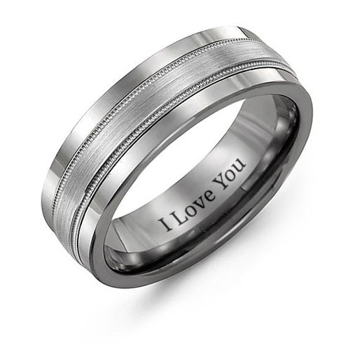 Men's Brushed Centre Inlay Ring with Milgrain