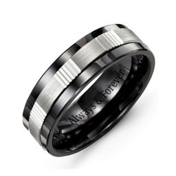 Men's Brushed & Ribbed Inlay Ring in Ceramic
