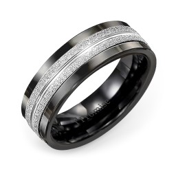 Men's Double Row Ring with Textured Inlay in Ceramic