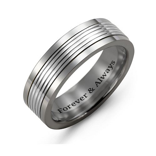 Men's Tungsten Ring with Multistripe Inlay – Tungsten & Sterling Silver