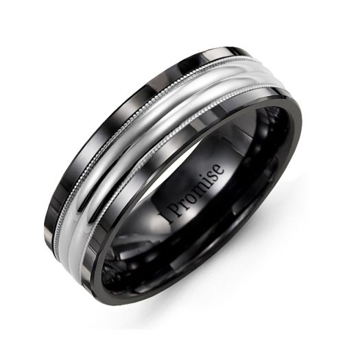 Men's Double Row Ring with Milgrain – Ceramic