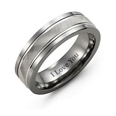 Men's Polished & Diamond-Cut Textured Ring – Tungsten