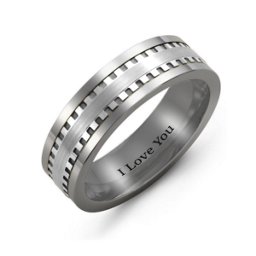 Men's Geometric Trail Tungsten Ring with Custom Inlay in Tungsten & Sterling Silver