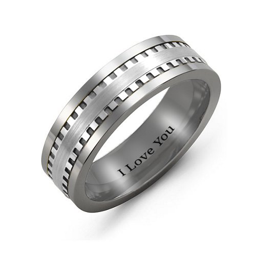 Men's Geometric Trail Tungsten Ring with Custom Inlay – Tungsten & Sterling Silver