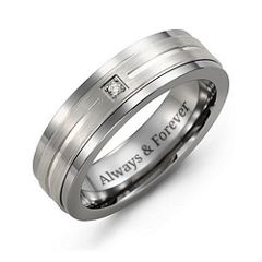 Men's Gemstone Ring with Grooved Inlay – Tungsten with Cubic Zirconia