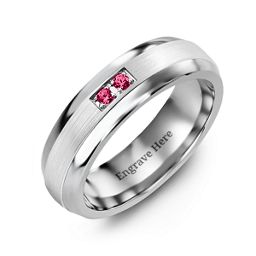 Men's Gemstone Dome Ring with Brushed Inlay