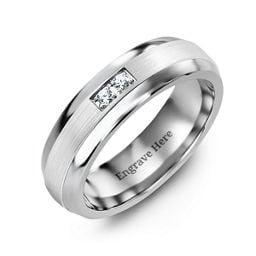 Men's Gemstone Dome Ring with Brushed Inlay