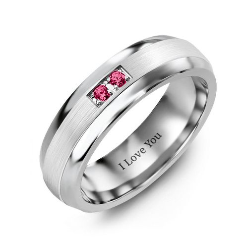 Men's Gemstone Dome Ring with Brushed Inlay