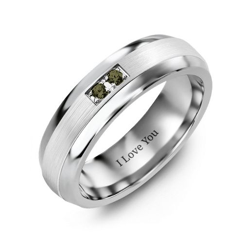 Men's Gemstone Dome Ring with Brushed Inlay – Tungsten with Alexandrite