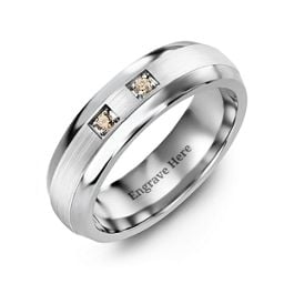 Men's Two Stone Dome Ring with Brushed Inlay