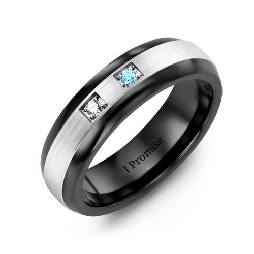 Men's Two Stone Dome Ring with Brushed Inlay