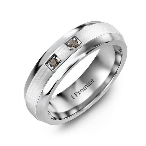 Men's Two Stone Dome Ring with Brushed Inlay – Tungsten with Smokey Quartz