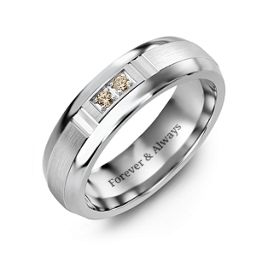 Men's Two Stone Ring with Brushed & Grooved Inlay