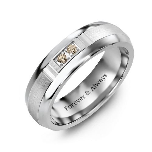 Men's Two Stone Ring with Brushed & Grooved Inlay