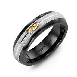 Men's Two Gemstone Ring with Banded Textured Inlay