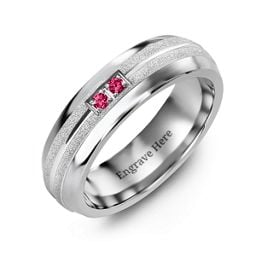 Men's Two Gemstone Ring with Banded Textured Inlay