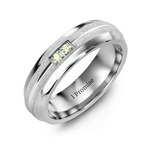 Men's Two Gemstone Ring with Banded Textured Inlay