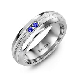 Men's Two Stone Ring with Rope Detail Inlay in Tungsten with Blue Sapphire