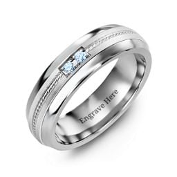 Men's Two Stone Ring with Rope Detail Inlay