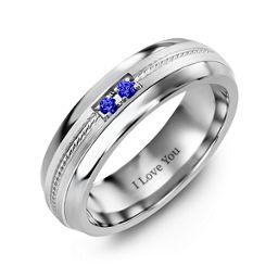 Men's Two Stone Ring with Rope Detail Inlay