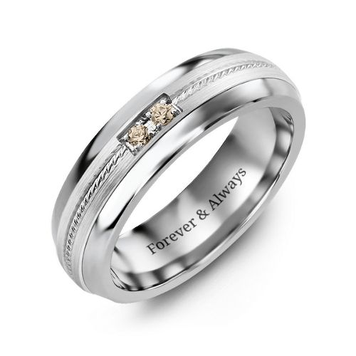 Men's Two Stone Ring with Rope Detail Inlay – Tungsten with Opal