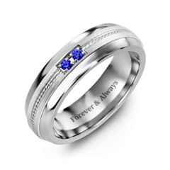Men's Two Stone Ring with Rope Detail Inlay – Tungsten with Citrine
