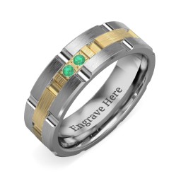 Men's Two Stone Grooved and Brushed Ring