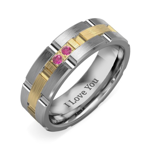 Men's Two Stone Grooved and Brushed Ring