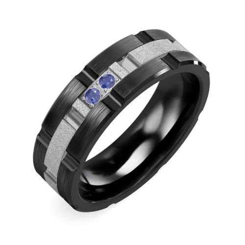 Men's Two Stone Grooved and Brushed Ring with Textured Inlay