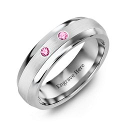 Men's Two Gemstone Dome Ring with Brushed Inlay