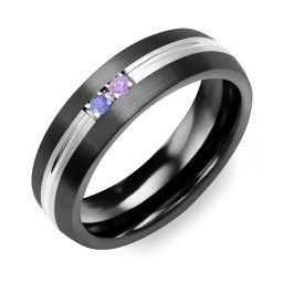 Men's 2-Stone Carved Dome Ring With Brushed Inlay