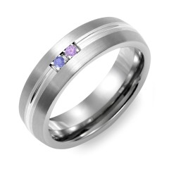 Men's 2-Stone Carved Dome Ring With Brushed Inlay – Tungsten with Citrine