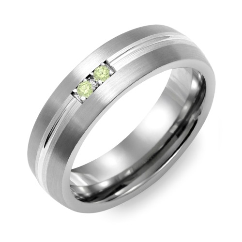 Men's 2-Stone Carved Dome Ring With Brushed Inlay – Tungsten with Peridot