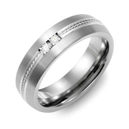 Men's 2-Stone Rope Dome Ring With Brushed Inlay