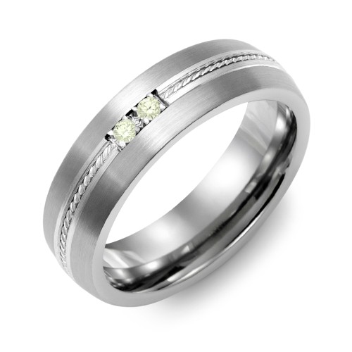 Men's 2-Stone Rope Dome Ring With Brushed Inlay – Tungsten with Peridot