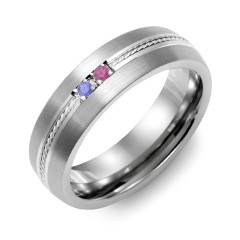 Men's 2-Stone Rope Dome Ring With Brushed Inlay – Ceramic with Blue Sapphire and Ruby
