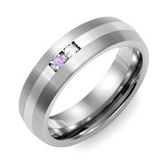 Men's 2-Stone Dome Ring With Brushed Inlay – Ceramic with Amethyst and Cubic Zirconia