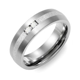 Men's 2-Stone Dome Ring With Sandblasted Inlay