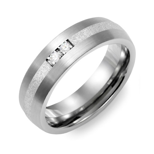 Men's 2-Stone Dome Ring With Sandblasted Inlay