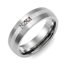 Men's 2-Stone Dome Ring With Sandblasted Inlay in Tungsten with Smokey Quartz