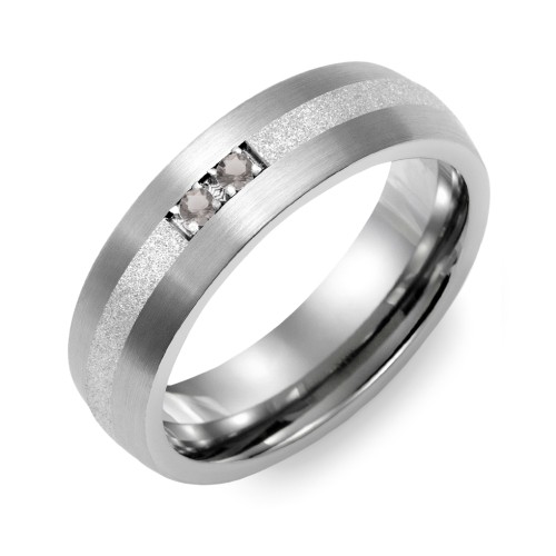 Men's 2-Stone Dome Ring With Sandblasted Inlay – Tungsten with Smokey Quartz