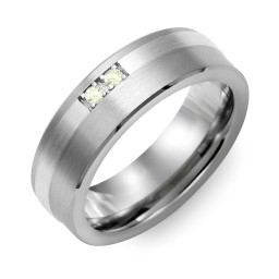Men's 2-Stone Brushed Ring With Off-Centre Inlay in Tungsten with Peridot