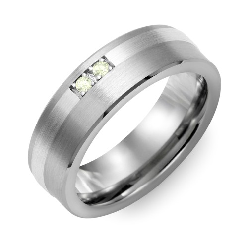 Men's 2-Stone Brushed Ring With Off-Centre Inlay – Tungsten with Peridot