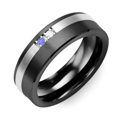 Men's 2-Stone Brushed Ring With Off-Centre Inlay
