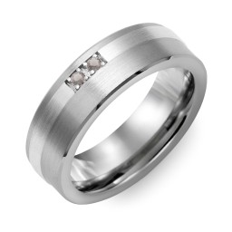Men's 2-Stone Brushed Ring With Off-Centre Inlay in Tungsten with Smokey Quartz