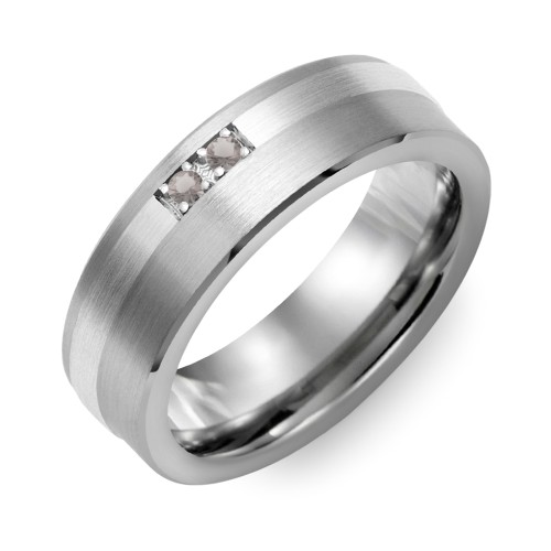 Men's 2-Stone Brushed Ring With Off-Centre Inlay – Tungsten with Smokey Quartz