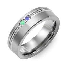 Men's 2-Stone Brushed Ring With Off-Centre Milgrain Inlay